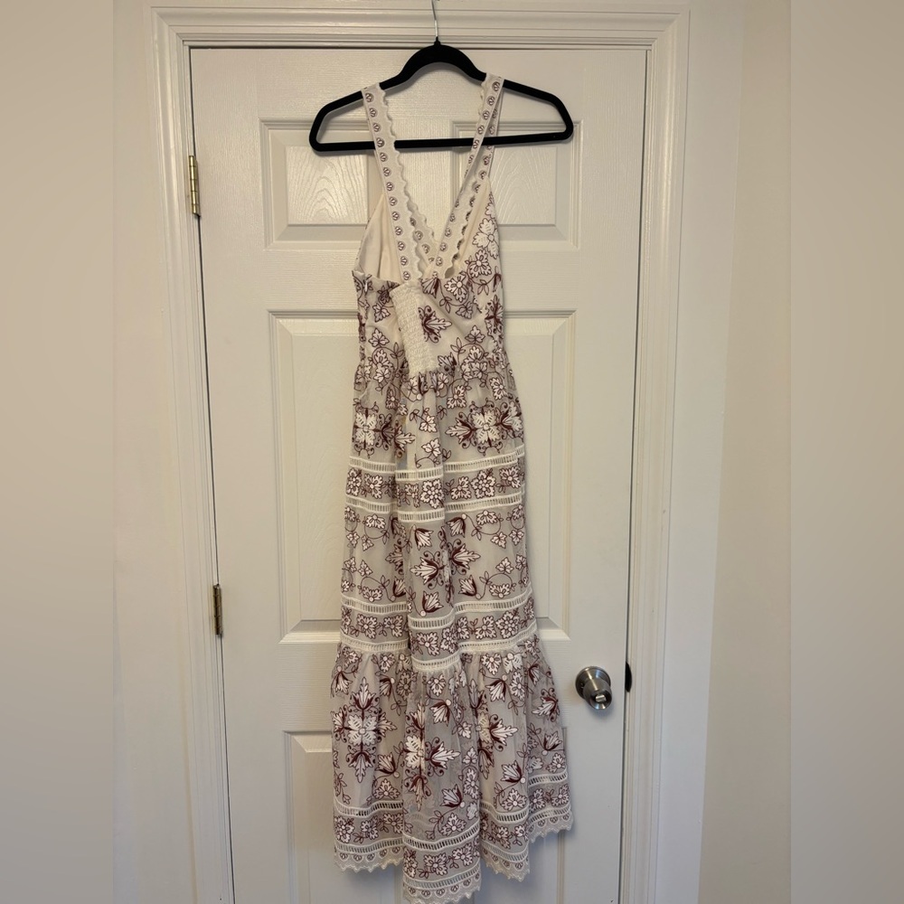 Anthropologie Embroidered Halter Midi Dress White & Burgundy Floral Size M - Picture 8 of 10